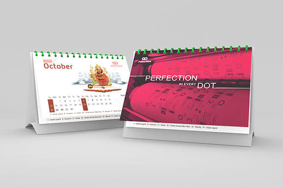 Two colorful Commercial custom Table Top-Calendars by AMBA offset printers